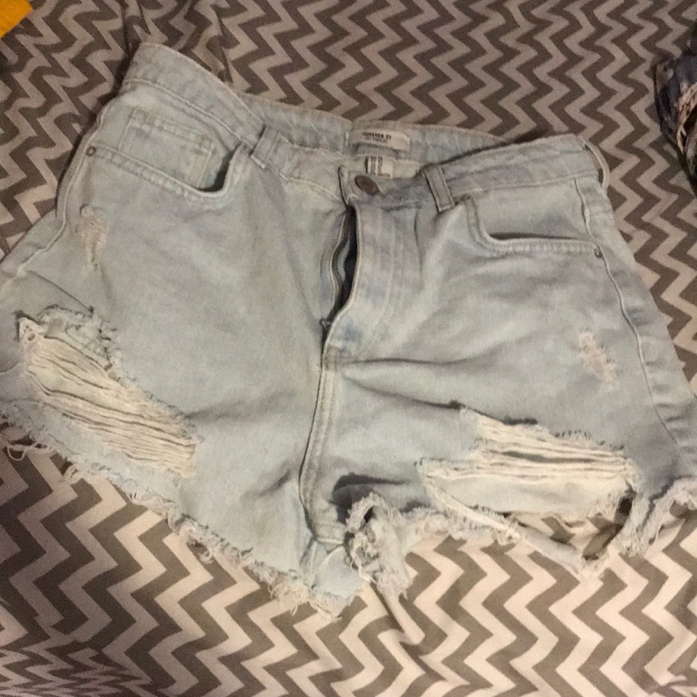 High rise distressed denim shorts